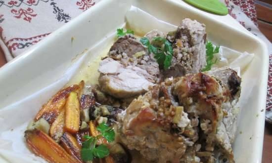 Pork stuffed with buckwheat and mushrooms