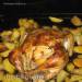 Pollo relleno de limones, al horno con papas y apio