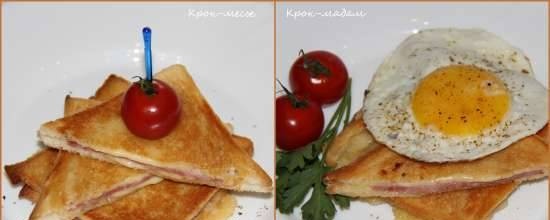 Croque-monsieur and croc-madame (breakfast for two)