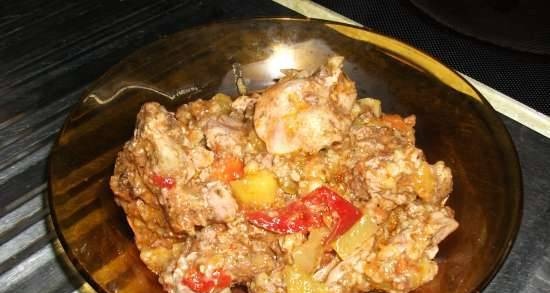 Hígado de pollo con arroz y verduras en la olla de cocción lenta Steba