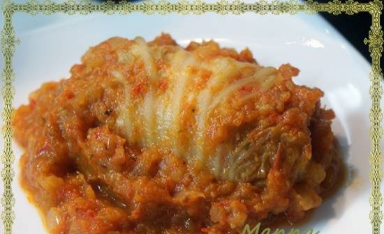 Peking cabbage stuffed cabbage with chopped chicken breasts (Brand 701 multicooker)