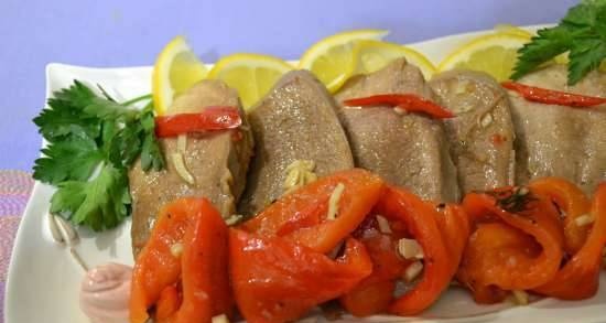Beef tongue marinated with sweet pepper