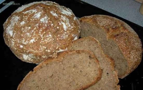 Multi-grain bread with kefir sourdough, without kneading (in the oven)