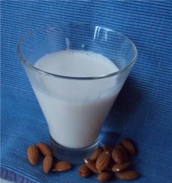 Almond milk in a soup blender