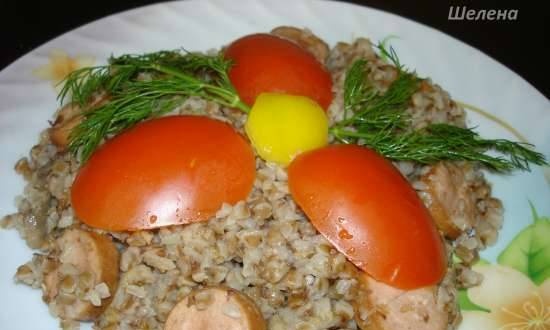 Buckwheat porridge with sausages and mushrooms (pressure cooker Polaris 0305)