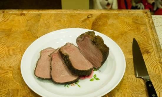 Rundvlees rosbief gekookt op 65 ° C (Steba DD1 snelkookpan)