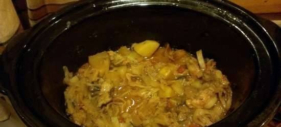 Vegetable stew with mushrooms and pork ham