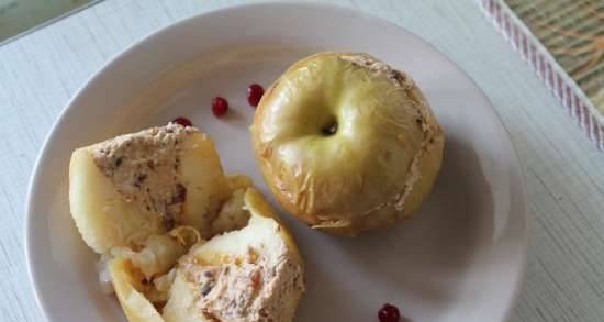 תפוחים אפויים במילוי גבינת קוטג ', שזיפים מיובשים וצימוקים