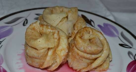 Rose pancakes with apple filling
