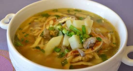 Chicken soup with oyster mushrooms and egg noodles