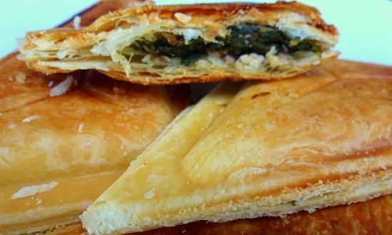 Puff pastry with flakes, herbs and kurt in a sandwich maker for 500 rubles