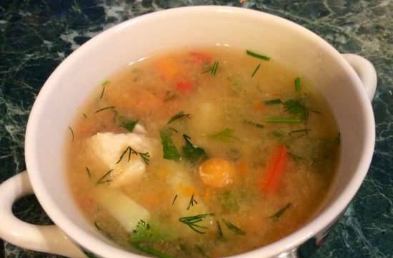 Pumpkin vegetable soup with chicken (stationary blender-soup cooker Moulinex)