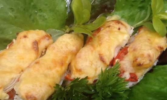 Fish baked in portions with cheese and vegetables (for Sunday lunch)