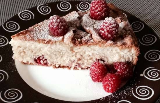 Pastel de frambuesa sobre salvado de avena