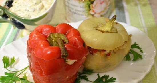 Pepper stuffed with vegetables, chicken breast and buckwheat (in a double boiler)