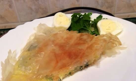 Very quick pie with feta cheese and greens (Midea grill)