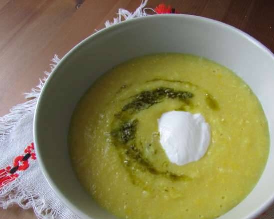 Sweet Corn Soup with Ricotta Cheese and Basil Oil