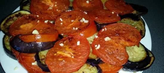 Fried eggplants with tomatoes