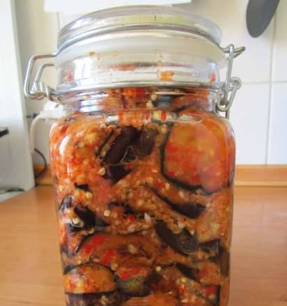 Eggplant appetizer with hot pepper and garlic