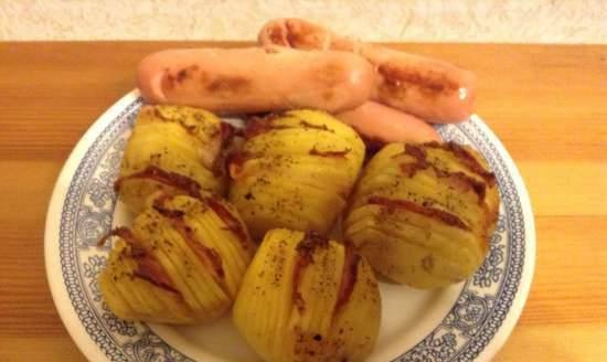 Hasselback potatoes with sausages