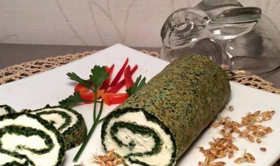 Spinach roll with fresh cheese for German Easter (Spinatrolle mit Frischkaese)
