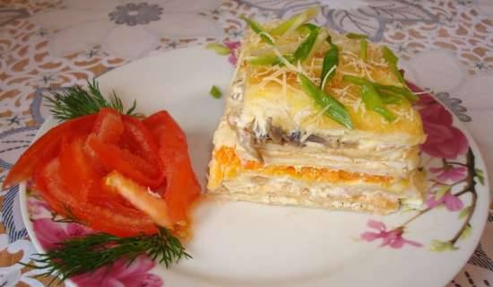Snack cake Napoleon with fish filling