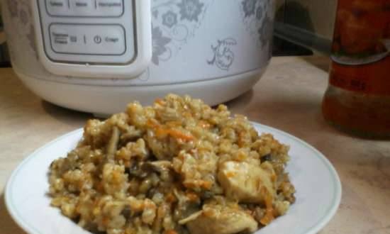 Porridge di grano con petto di pollo e funghi ostrica