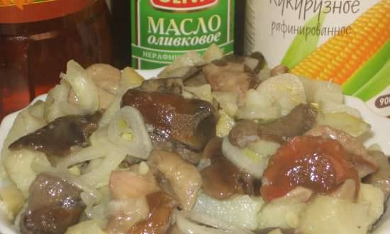 Salade met aardappelen en gezouten champignons (mager)