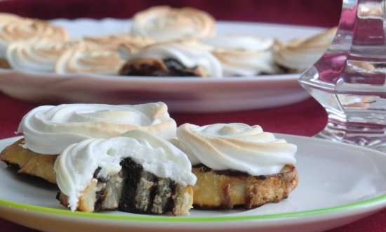 Cottage cheese snails with bird cherry and meringue