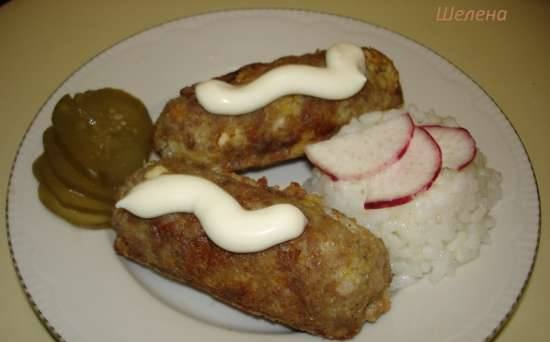 Meat sticks with rice filling (sausage machine Smile 3633)