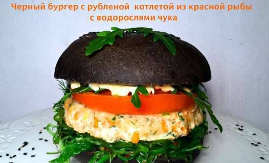 Chopped Red Fish Burger with Cuttlefish Ink Bun (and another option)