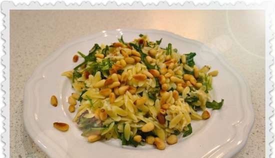 Warm salad with orzo pasta