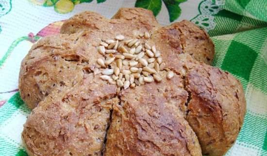 Wheat bread with rye-flax sourdough, with bran and flax seed