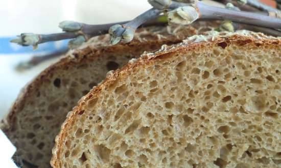 Pane di grano con farina viva su desem