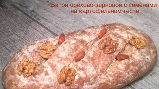Sourdough nut-grain loaf on potato dough with seeds