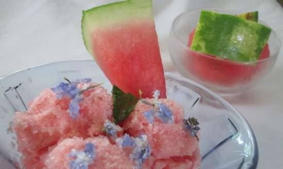Watermelon sorbet with forget-me-nots