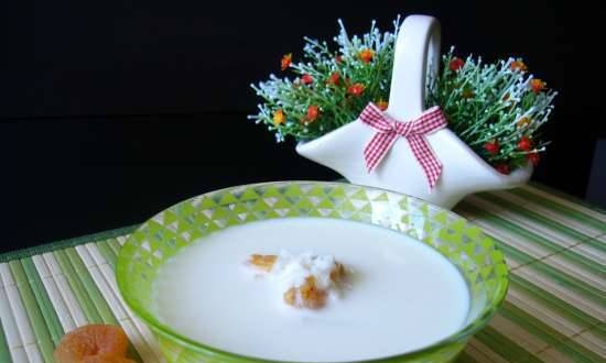 Cold milk soup with dried apricots with rice