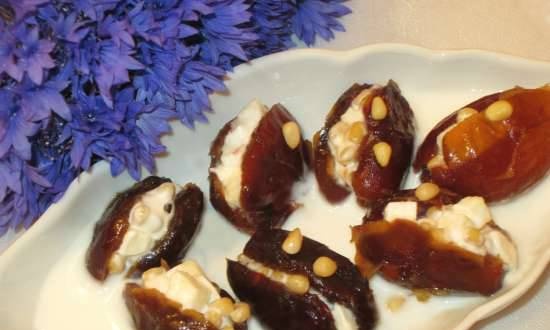 Dates with pine nuts and cheese