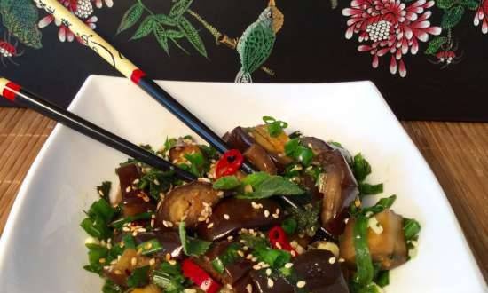 Asian style spicy eggplant with mint and garlic