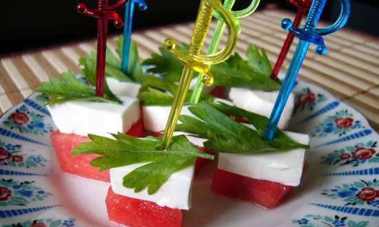 Watermelon and fetax canapes