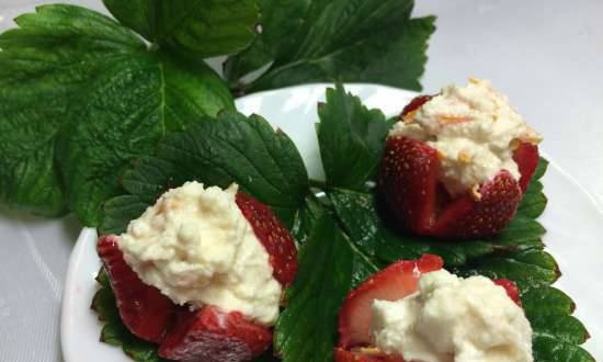 Cheese with honey in strawberries