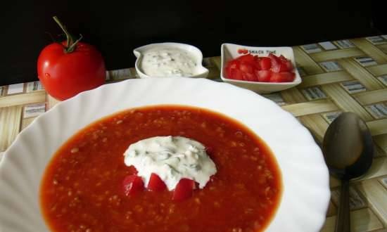 Cold tomato soup with buckwheat