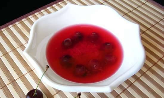 Dessert cold cherry soup with rice