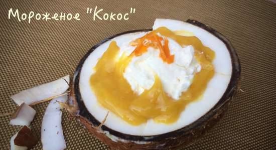 Ice cream "Coconut" with mango sauce (served in coconut)