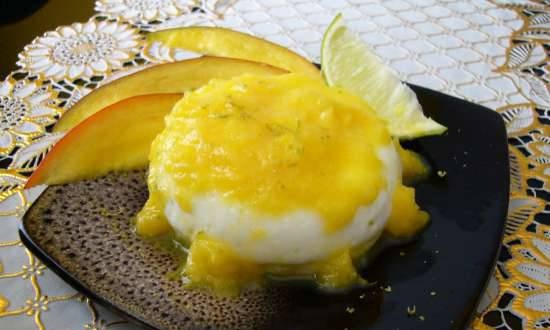 Sorbete helado de lima con puré de mango