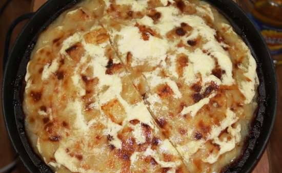 Cazuela de pétalos de patata y pollo picado en la pizzero Princess 115000 (receta del marido)