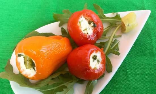 Hot peppers marinated and stuffed with soft cheese