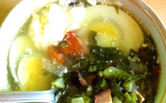 Country cabbage soup with sorrel and apple