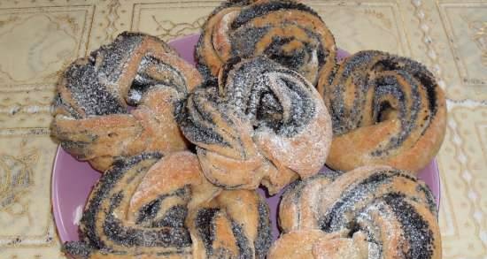 Cottage cheese dough poppy seed buns with whole flour