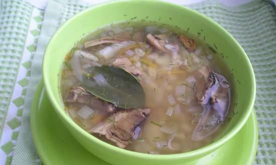Lean soup with barley and mushrooms in a slow cooker 3.5L